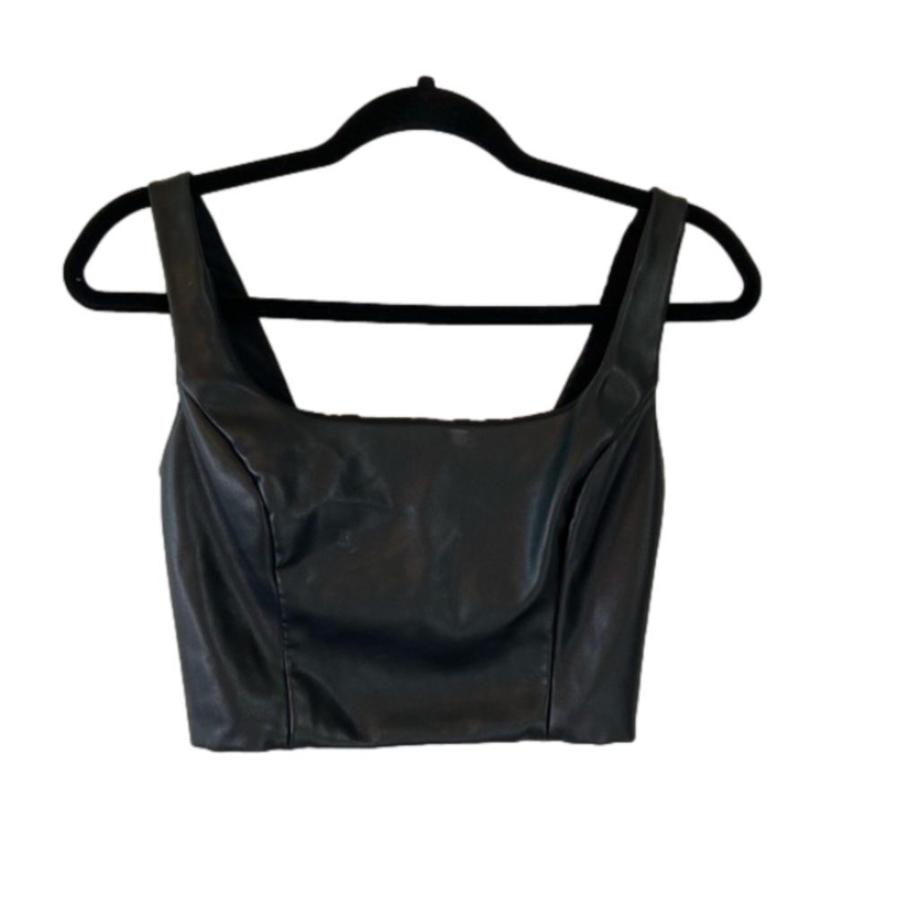 Peter Som Collective Faux Leather Top Black size 2